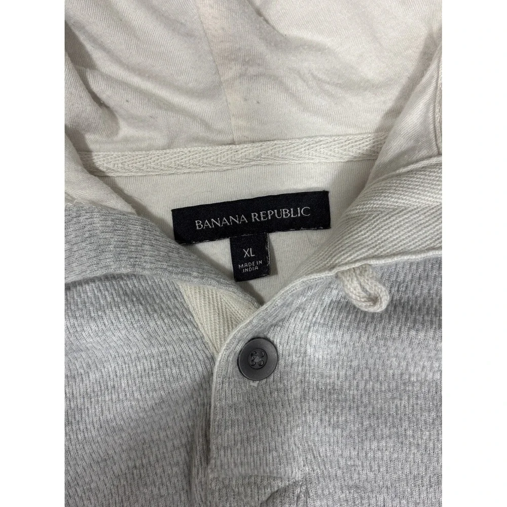 Banana Republic Men XL Gray Waffle Knit Henley Hoodie Sweatshirt Holiday 2015